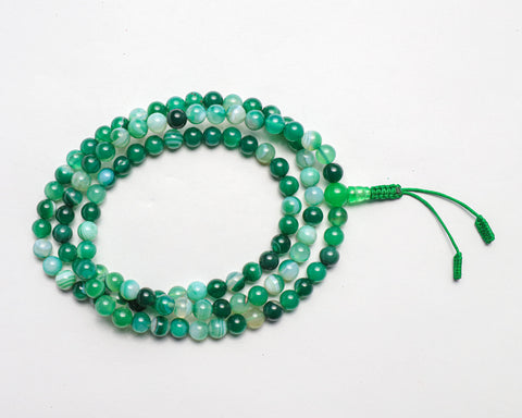 108 Beads Green Agate Stone Hand Knotted Mala Prayer Bead Mala
