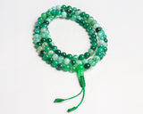 108 Beads Green Agate Stone Hand Knotted Mala Prayer Bead Mala