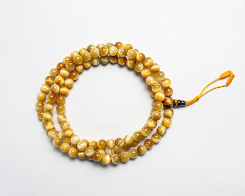 108 Beads Yellow Tiger Eye Stone Hand Knotted Mala Prayer Bead Mala