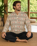 Nepal Fashion Om Print Yoga Kurta, Prayer Shirt - Top 100% Cotton Hippie Shirt for Men & Women