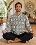 Nepal Fashion Om Print Yoga Kurta, Prayer Shirt - Top 100% Cotton Hippie Shirt for Men & Women