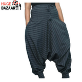 Black and Grey Striped Aladdin Harem Trouser for Yoga / Meditation for Men and Women