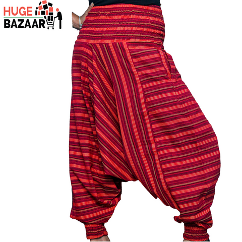 Red Striped Aladdin Harem Yoga / Meditation Trouser for Men and Women