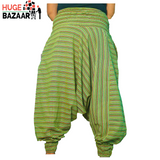 Green Striped Aladdin Harem Trouser for Yoga / Meditation for Men and Women