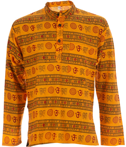Nepal Fashion Om Print Yoga Kurta, Prayer Shirt - Top 100% Cotton Hippie Shirt for Men & Women