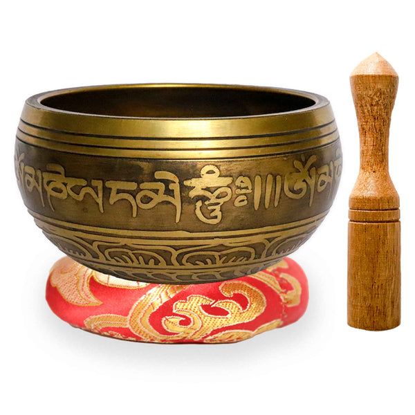 Buddha Face Engrave Golden Mantra Singing Bowl