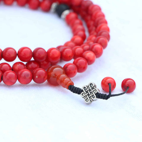 Bamboo Coral Stone Mala With Lava Spacer