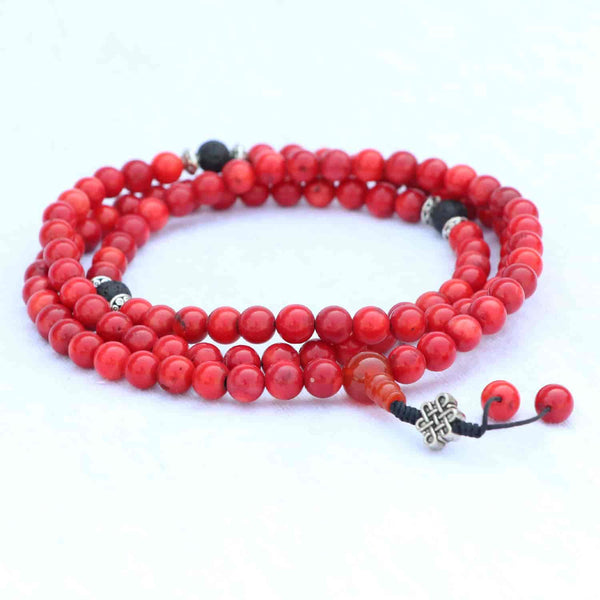 Bamboo Coral Stone Mala With Lava Spacer