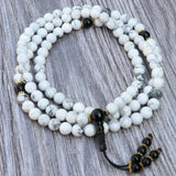 Howlite Stone Japa Mala With Black Onyx Spacer