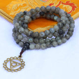 Labradorite Stone Japa Mala With Throat Chakra Pendant