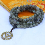 Labradorite Stone Japa Mala With Throat Chakra Pendant