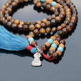 Earth Touching Buddha Charm Tiger Eye Japa Mala