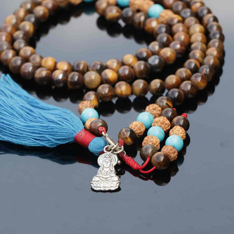 Earth Touching Buddha Charm Tiger Eye Japa Mala