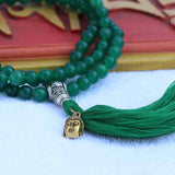 Jade Stone Prayer Mala With Buddha Head & Tassel