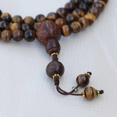 Antique Bodhi Tiger Eye Stone Prayer Mala