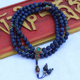 Lapis Lazuli Stone Prayer Mala With Inlaid Brass Beads