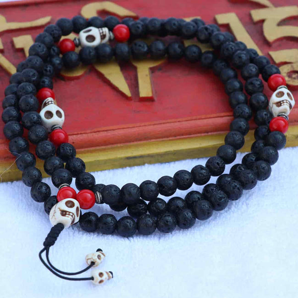 Skull Lava Stone Prayer Mala