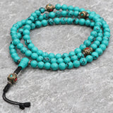 Turquoise Stone Japa Mala with Inalid Brass Bead