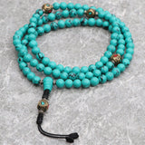 Turquoise Stone Japa Mala with Inalid Brass Bead