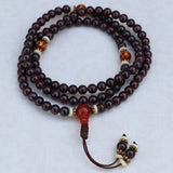 Garnet Stone Mala With Mantra Carved Carnelian Spacer
