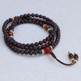 Garnet Stone Mala With Mantra Carved Carnelian Spacer