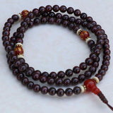 Garnet Stone Mala With Mantra Carved Carnelian Spacer