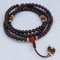 Garnet Stone Mala With Mantra Carved Carnelian Spacer