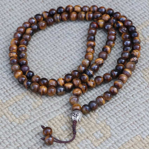 Buddha Head Tiger Eye Stone Prayer Mala