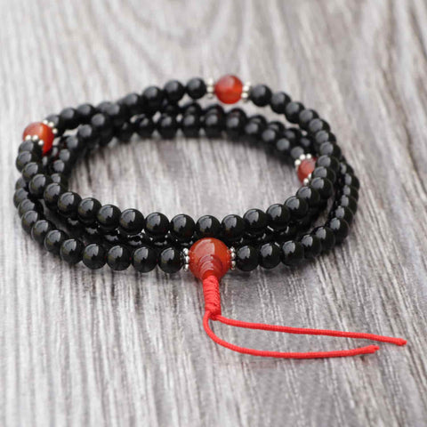 Black Onyx Stone Japa Mala with Carnelian Stone