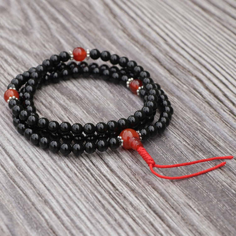 Black Onyx Stone Japa Mala with Carnelian Stone