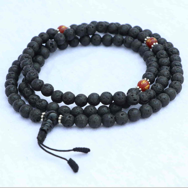 Lava Stone Yoga Mala With Carnelian Spacer