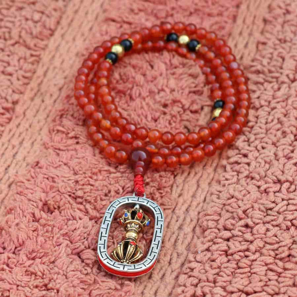 Prayer Wheel Carnelian Stone Mala