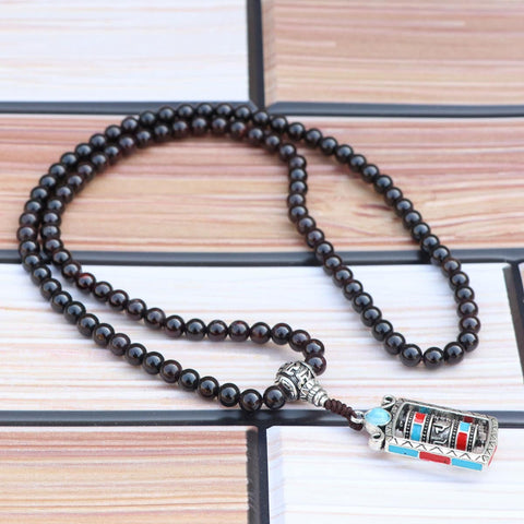 Prayer Wheel Garnet Stone Mala