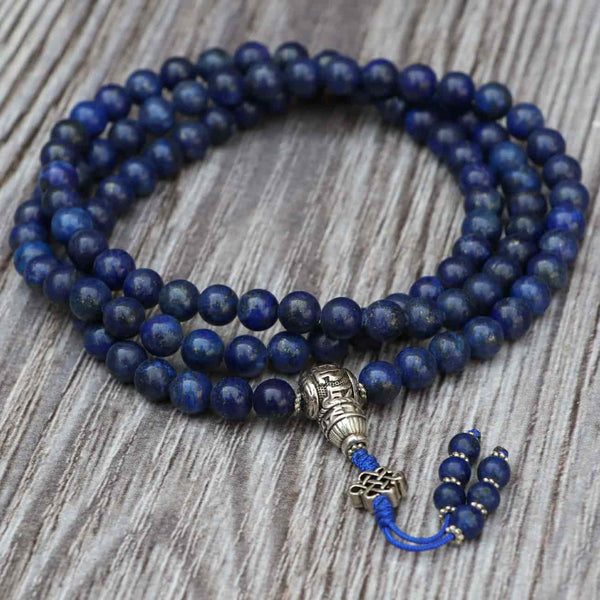 Tibetan Mantra Lapis lazuli Stone Japa Mala With Endless Knot