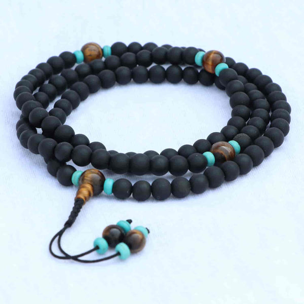 Matte Onyx Stone Mala With Tiger Eye Spacer