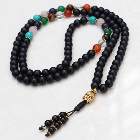 Seven Chakra Matte Onyx Stone Mala