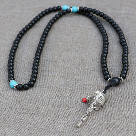 Prayer Wheel Black Onyx Stone Mala