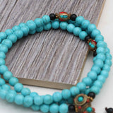 Inlaid Brass Turquoise Stone Prayer Mala