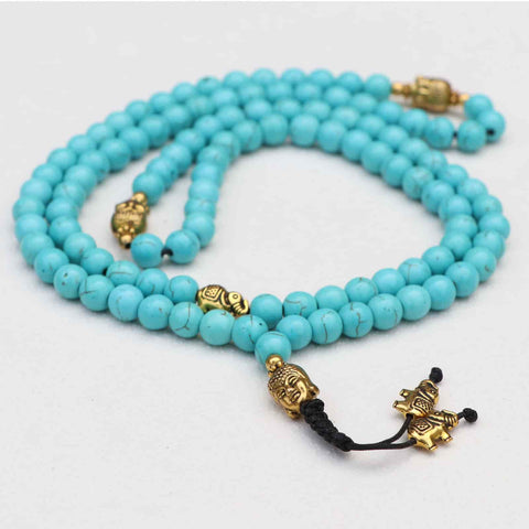 Turquoise Stone & Buddha Head Japa Mala