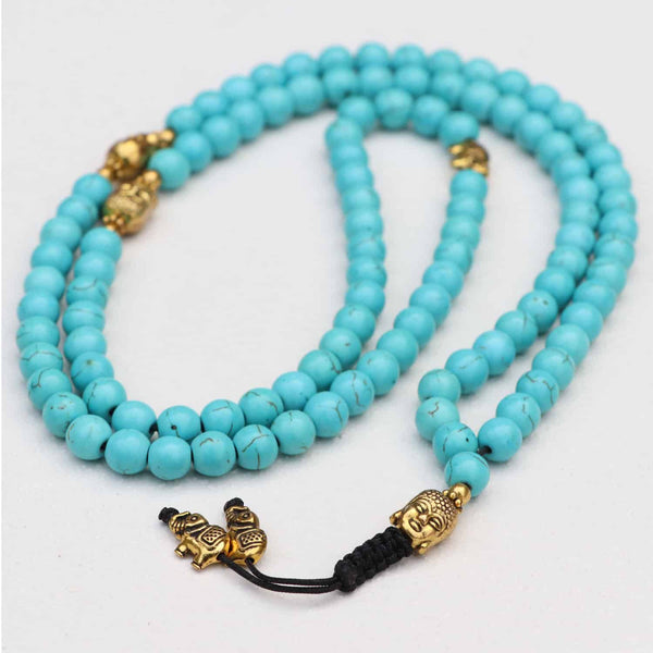 Turquoise Stone & Buddha Head Japa Mala