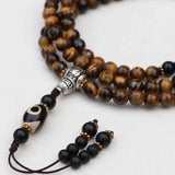 Tibetan Mantra Tiger Eye Stone Prayer Mala With Dzi Bead