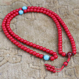 Coral Stone Wrist Prayer Mala With Turquoise Stone Spacer