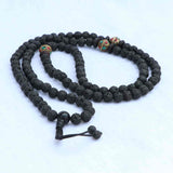 Inlaid Brass Calming Lava Stone Yoga Mala