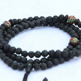 Inlaid Brass Calming Lava Stone Yoga Mala
