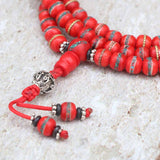 Tibetan Mantra Inlaid Yak Bone Japa Mala