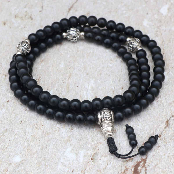 Tibetan Mantra Black Onyx Stone Prayer Mala