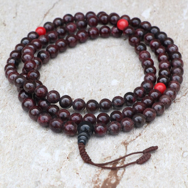 Garnet Stone Prayer Mala with Coral