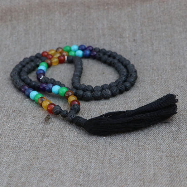 Seven Chakra Lava Stone Japa Mala