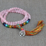 Seven Chakra Rose Quartz Stone Japa Mala