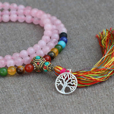 Seven Chakra Rose Quartz Stone Japa Mala